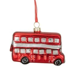 Northlight 4" Shiny Metallic Red & Silver Glass Double Decker Bus Christmas Ornament