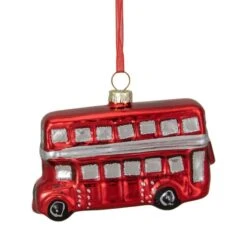Northlight 4" Shiny Metallic Red & Silver Glass Double Decker Bus Christmas Ornament -Michaels Store D491173S 15