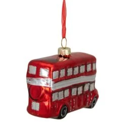 Northlight 4" Shiny Metallic Red & Silver Glass Double Decker Bus Christmas Ornament -Michaels Store D491173S 4