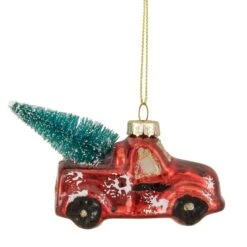 Northlight 4" Red Metallic Truck With A Sisal Tree Glass Christmas Ornament -Michaels Store D491175S 3