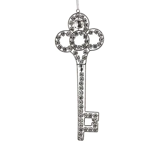 10" Silver Antique Finish Rhinestone Embellished Key Christmas Ornament 2 10" Silver Antique Finish Rhinestone Embellished Key Christmas Ornament - Image 2