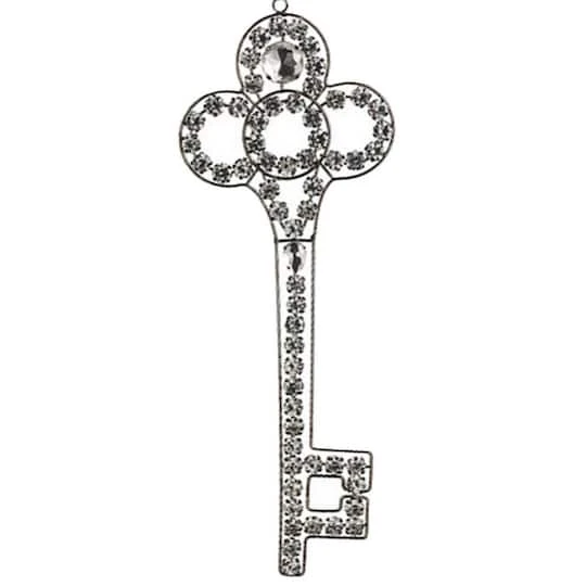 10" Silver Antique Finish Rhinestone Embellished Key Christmas Ornament 4 10" Silver Antique Finish Rhinestone Embellished Key Christmas Ornament - Image 4