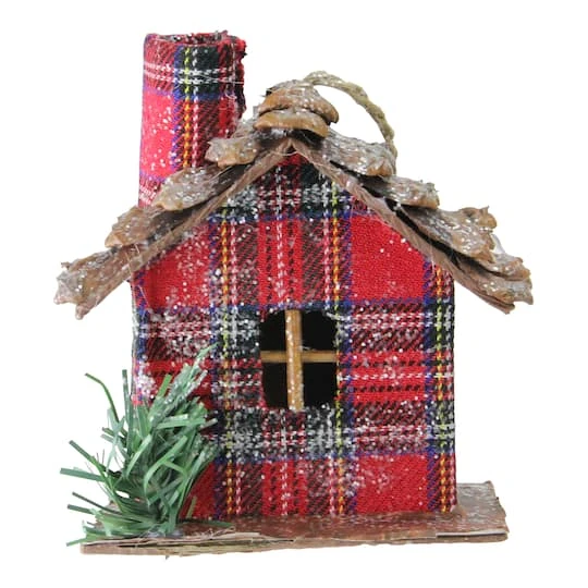 Northlight 4" Frosted & Glittered Red & Brown Plaid Country Cabin Christmas Ornament 2 Northlight 4" Frosted & Glittered Red & Brown Plaid Country Cabin Christmas Ornament - Image 2