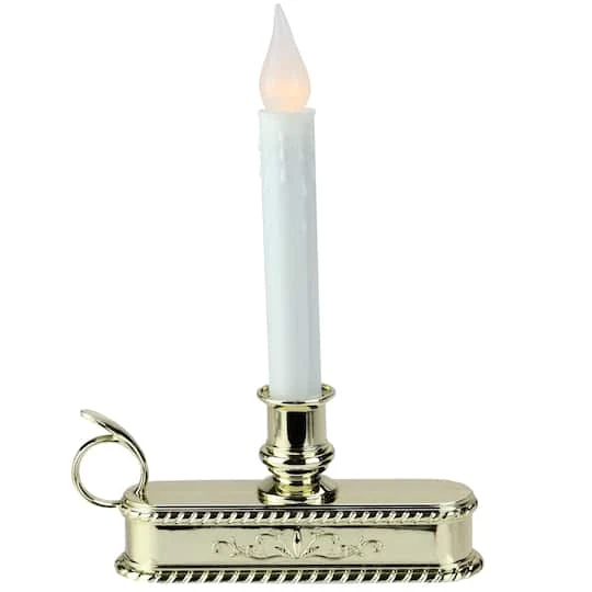 Northlight 8.75" Pre-Lit White & Gold LED C5 Flickering Christmas Candle Lamp With Handle Base 2 Northlight 8.75" Pre-Lit White & Gold LED C5 Flickering Christmas Candle Lamp With Handle Base - Image 2