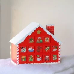 Northlight 10.25" Red & White Advent House With Chimney Storage Box -Michaels Store D491523S 4