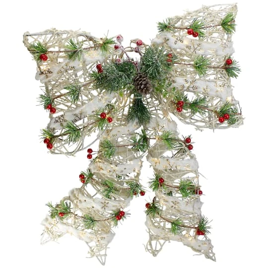 Northlight 20" White Rattan Berry & Pinecone Christmas Bow 1 Northlight 20" White Rattan Berry & Pinecone Christmas Bow