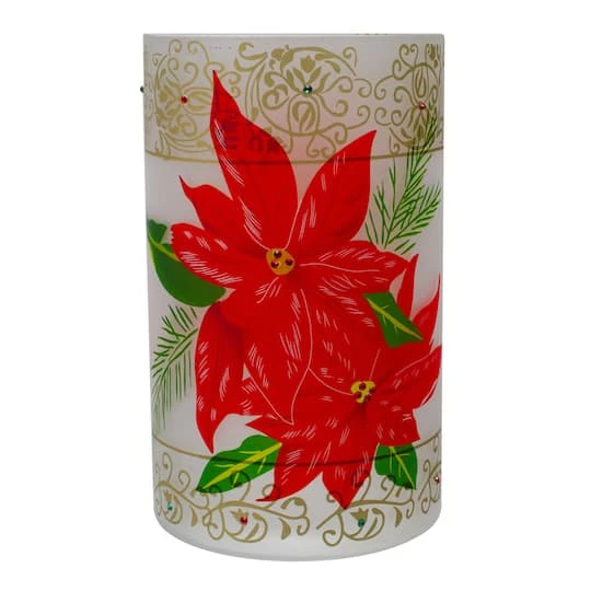 Northlight 10" Poinsettias & Gold Flameless Glass Christmas Candle Holder 2 Northlight 10" Poinsettias & Gold Flameless Glass Christmas Candle Holder - Image 2