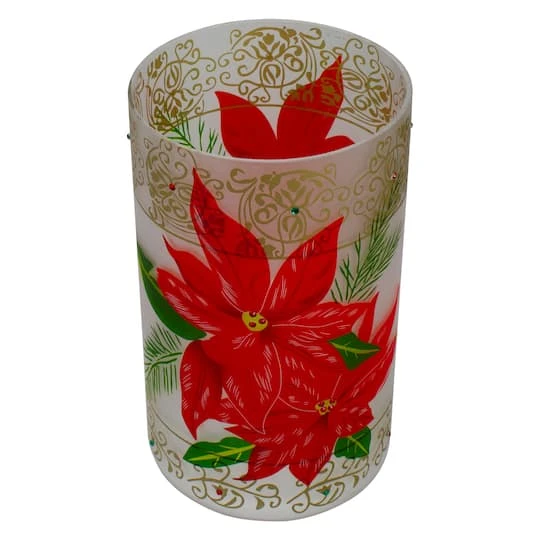 Northlight 10" Poinsettias & Gold Flameless Glass Christmas Candle Holder 4 Northlight 10" Poinsettias & Gold Flameless Glass Christmas Candle Holder - Image 4