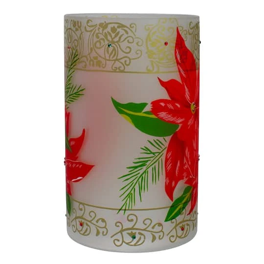 Northlight 10" Poinsettias & Gold Flameless Glass Christmas Candle Holder 6 Northlight 10" Poinsettias & Gold Flameless Glass Christmas Candle Holder - Image 6
