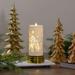 Northlight 9" Gold & White Nativity Scene Flameless Candle -Michaels Store D491537S 2