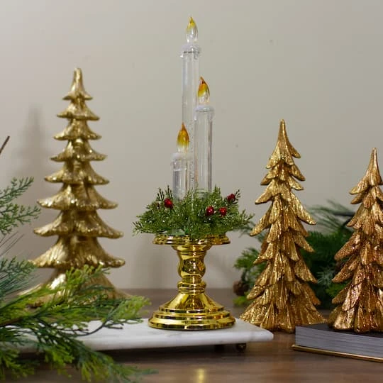 Northlight 14.5" Lighted Water Candle On Gold Base With Berries 3 Northlight 14.5" Lighted Water Candle On Gold Base With Berries - Image 3