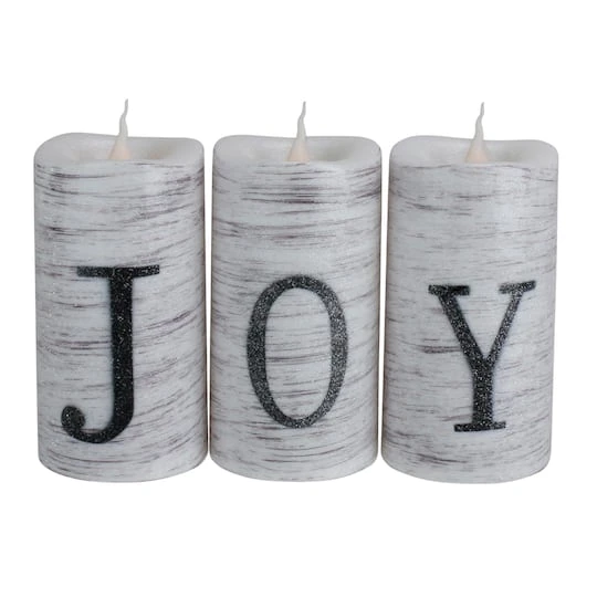Northlight 6" Battery Operated JOY Christmas LED Flameless Candle Set 1 Northlight 6" Battery Operated JOY Christmas LED Flameless Candle Set