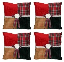 Square Textured Tartan Plaid Velvet Christmas Throw Pillows, 4ct.