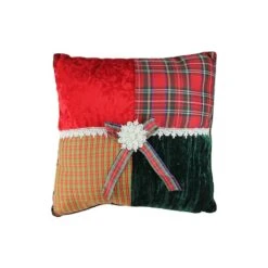Northlight Red & Green Plaid Square Christmas Throw Pillow