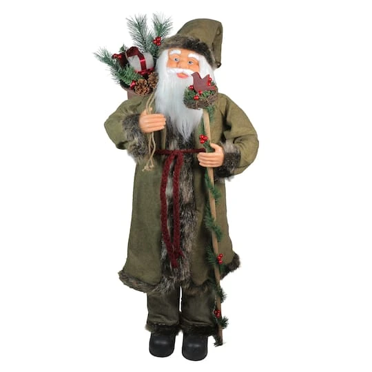 Northlight 4ft. Olive Green & Burgundy Red Standing Santa Claus With Gift Bag Christmas Figure 2 Northlight 4ft. Olive Green & Burgundy Red Standing Santa Claus With Gift Bag Christmas Figure - Image 2
