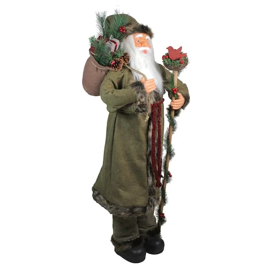 Northlight 4ft. Olive Green & Burgundy Red Standing Santa Claus With Gift Bag Christmas Figure 3 Northlight 4ft. Olive Green & Burgundy Red Standing Santa Claus With Gift Bag Christmas Figure - Image 3