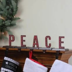 Northlight 6" Red & Black Buffalo Plaid Peace Christmas Stocking Holder Set -Michaels Store D491599S 3