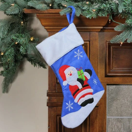 Northlight 15" Blue & Red Santa Claus Christmas Stocking 4 Northlight 15" Blue & Red Santa Claus Christmas Stocking - Image 4