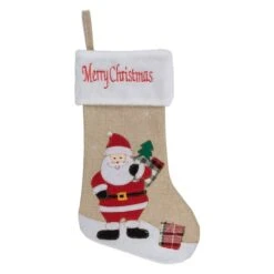 Northlight 19" Beige & Red Burlap Santa Christmas Stocking