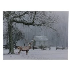 Northlight Lighted Winter Cottage Forest Scene Christmas Canvas Wall Art