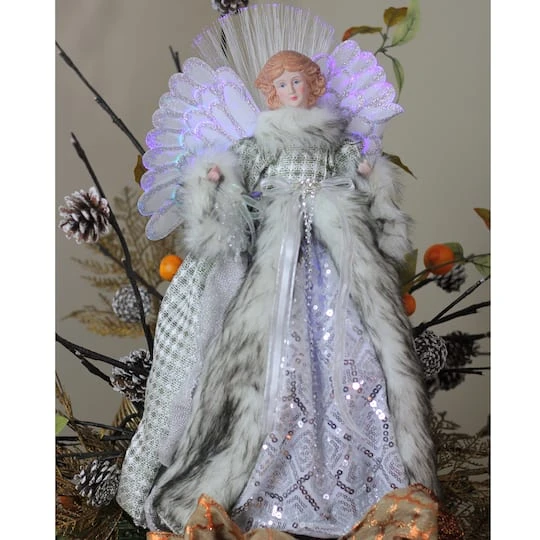 Northlight 16" Lighted Fiber Optic Angel In Silver Gingham Coat Tree Topper 4 Northlight 16" Lighted Fiber Optic Angel In Silver Gingham Coat Tree Topper - Image 4