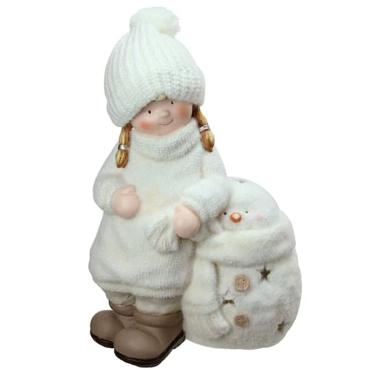 Northlight 17.5" White Snowman With Standing Girl Tealight Candle Holder 1 Northlight 17.5" White Snowman With Standing Girl Tealight Candle Holder
