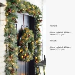 Glitzhome® 24" Pre-Lit Glittered Pinecone Christmas Wreath & Matched 9ft. Garlands Set -Michaels Store D493614S 3