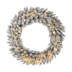 Glitzhome® 36" Pre-Lit Snow Flocked Christmas Wreath, Warm White Lights