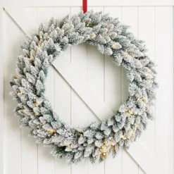 Glitzhome® 36" Pre-Lit Snow Flocked Christmas Wreath, Warm White Lights -Michaels Store D493628S 2
