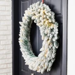 Glitzhome® 36" Pre-Lit Snow Flocked Christmas Wreath, Warm White Lights -Michaels Store D493628S 3