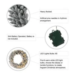 Glitzhome® 36" Pre-Lit Snow Flocked Christmas Wreath, Warm White Lights -Michaels Store D493628S 8