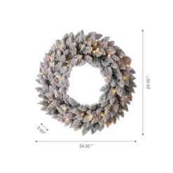 Glitzhome® Pre-Lit Flocked Christmas Wreath & Garland Set With Timer, 3 Functions -Michaels Store D493635S 6