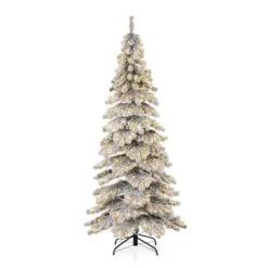 7.5ft Pre-Lit Flocked Layered Spruce Artificial Christmas Tree, Warm White LED Lights
