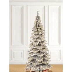 7.5ft Pre-Lit Flocked Layered Spruce Artificial Christmas Tree, Warm White LED Lights -Michaels Store D494329S 2