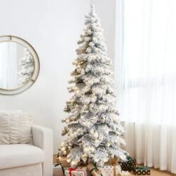 7.5ft Pre-Lit Flocked Layered Spruce Artificial Christmas Tree, Warm White LED Lights -Michaels Store D494329S 3