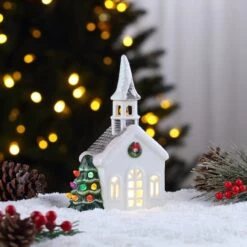 8" LED Nostalgic Ceramic Village Church -Michaels Store D511915S 2