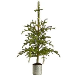 4.5ft. Pre-Lit Pine Artificial Christmas Tree In Decorative Planter, White Lights