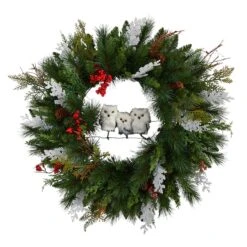 24" Holiday Winter Owl Family Pinecone Berry Christmas Wreath