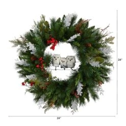 24" Holiday Winter Owl Family Pinecone Berry Christmas Wreath -Michaels Store D517953S 2