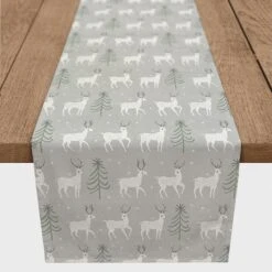 Deer And Tree Pattern 16x72 Poly Twill Table Runner