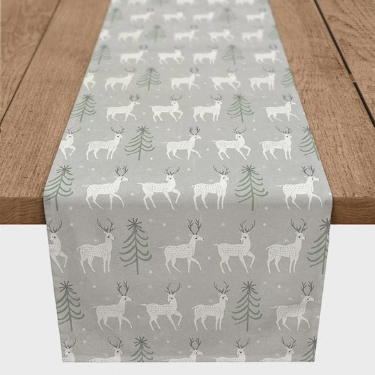 Deer And Tree Pattern 16x90 Poly Twill Table Runner 1 Deer And Tree Pattern 16x90 Poly Twill Table Runner