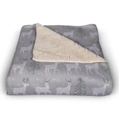 Deer And Tree Pattern 50x60 Sherpa Fleece Blanket -Michaels Store D517993S 2