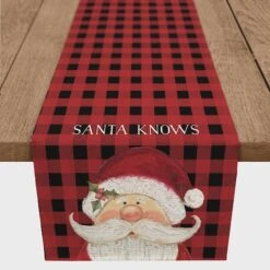 Santa Knows On Plaid 16x72 Poly Twill Table Runner