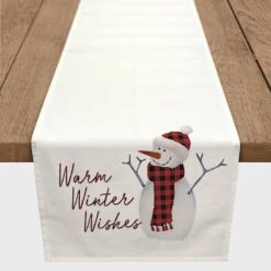 Watercolor Snowman 16x72 Poly Twill Table Runner