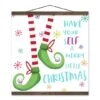 A Merry Christmas Elf Teak Hanging Canvas Wall Art
