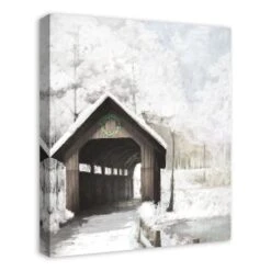 Covered Bridge In Winter 20x24 Canvas Wall Art -Michaels Store D518076S 2