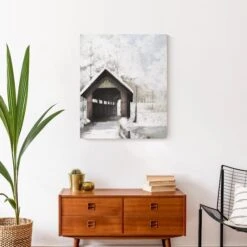 Covered Bridge In Winter 20x24 Canvas Wall Art -Michaels Store D518076S 4