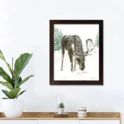 Winter Moose Walnut Framed Print Under Plexiglass -Michaels Store D518106S 3