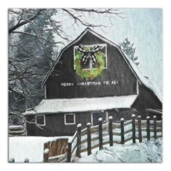 Black Barn With Wreath 36x36 Canvas Wall Art