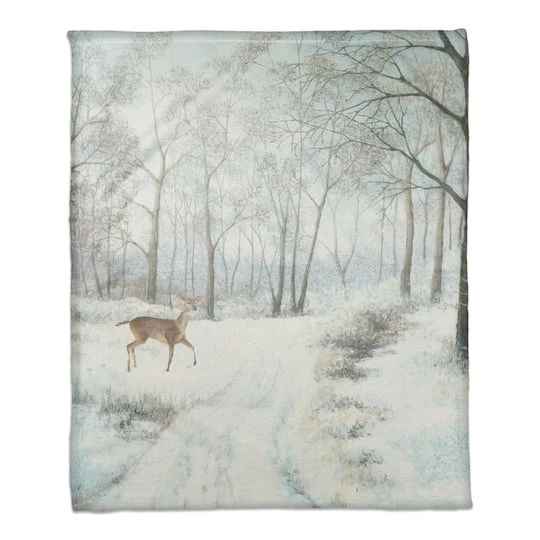 Doe Walking In The Snow 50x60 Coral Fleece Blanket 1 Doe Walking In The Snow 50x60 Coral Fleece Blanket